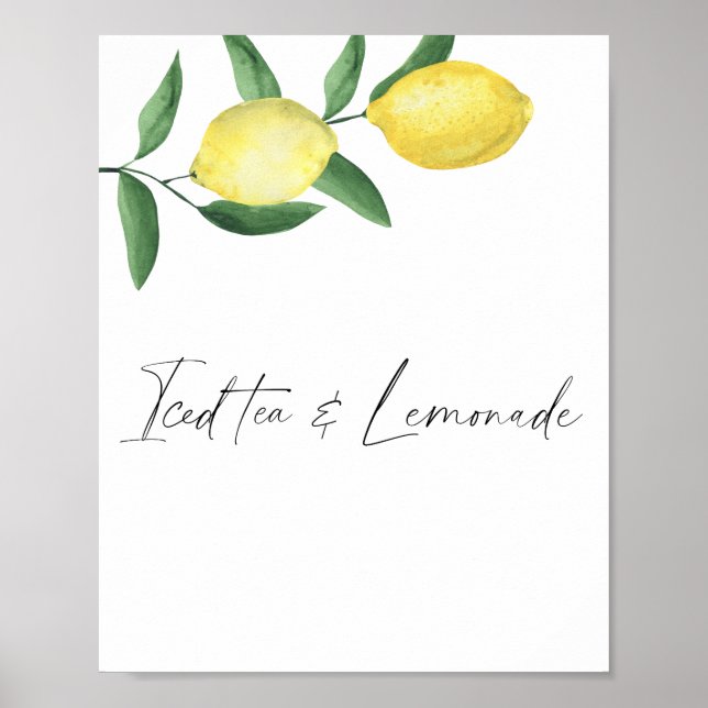 Póster Té con limón y limonada de cítricos de acuarela (Frente)