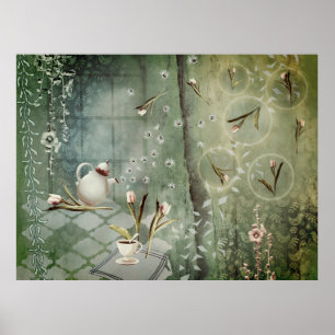 Póster Té con tulipanes