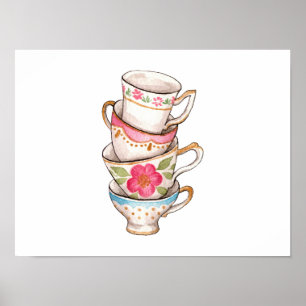 Póster Té Cups(conjunto de 4)