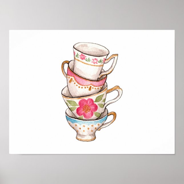 Póster Té Cups(conjunto de 4) (Frente)