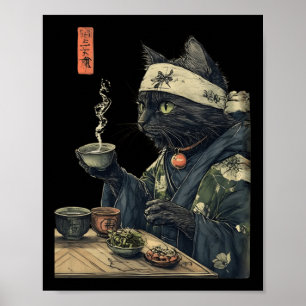 Póster Té de bebida para gato Té japonés Ceremonia de art