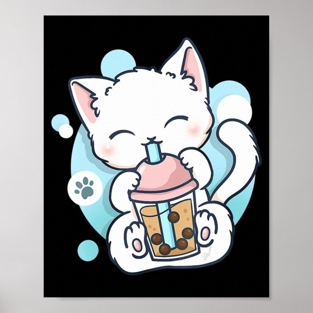 Póster Té de burbuja de té Boba Kawaii Anime japonés Neko (Frente)