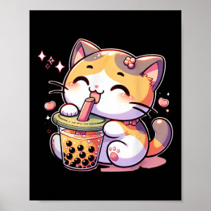 Póster Té de burbuja de té de Boba Tea Anime Kawaii Neko 