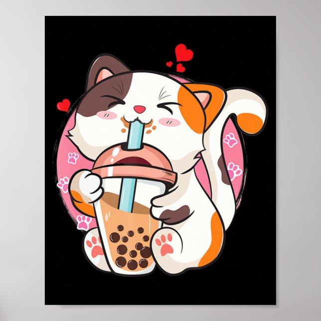 Póster Té de burbuja de té de Boba Tea Anime Kawaii Neko  (Frente)