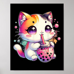 Póster Té de burbujas de gato anime japonés Kawaii Neko