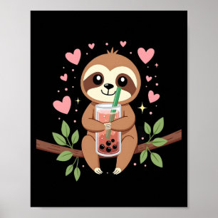 Póster Té de burbujas de leche de Boba Perezoso Lindo Kaw