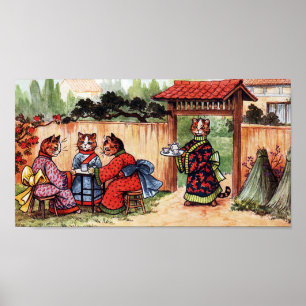 Póster Té de la tarde en un jardín japonés, Louis Wain