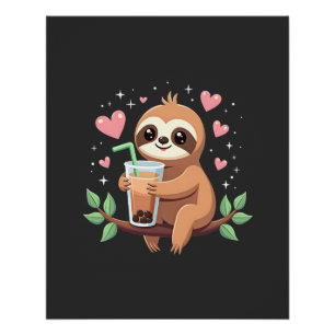 Póster Té de leche con burbujas de boba de perezoso lindo