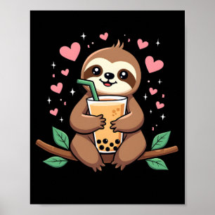 Póster Té de Leche con Burbujas de Boba Perezoso Lindo Ka