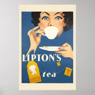 Póster Té de Lipton - Estilo Vintage Bebiendo Té en la Dé