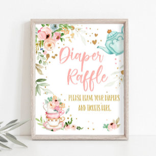 Póster Té de Rifa de Pañales Bebé en Preparación Fiesta d