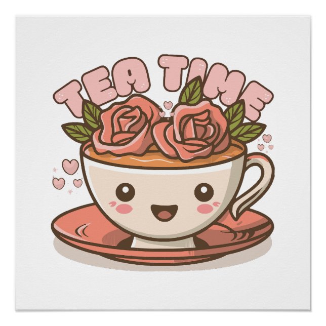 Póster Té de Rosa Tiempo de Té Kawaii (Anverso)