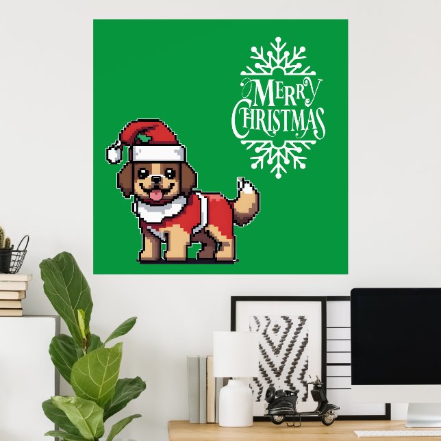 Póster Te deseamos una feliz navidad con una linda santa  (Oficina en casa)