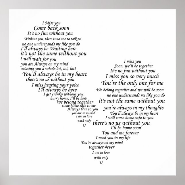 Póster Te echo de menos - Corazón separado roto (Frente)