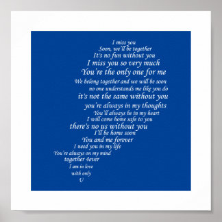 Póster Te echo de menos el texto en medio corazón