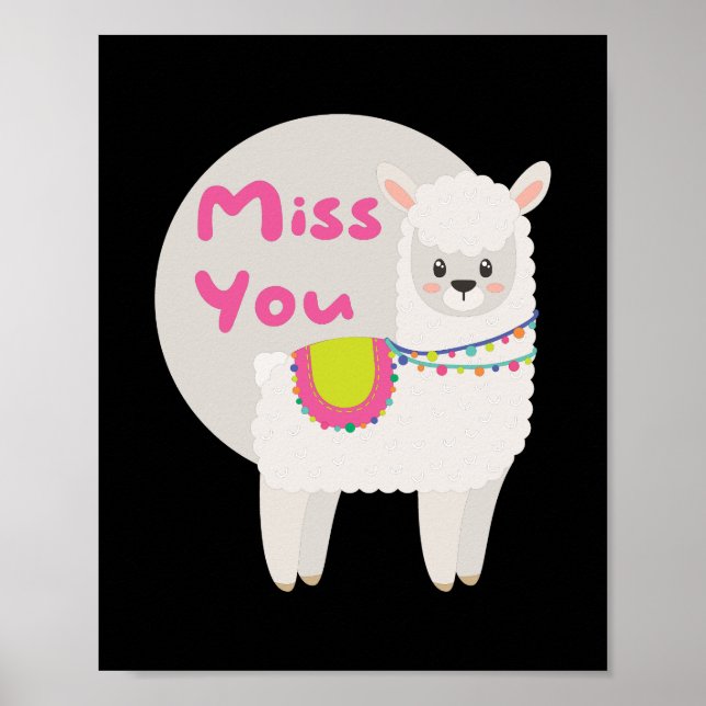 Póster Te echo de menos Kawaii, una llama blanca y divert (Frente)