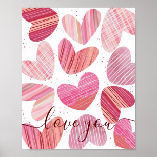 Póster Te encanta Valentine Poster de Corazones de Acuare