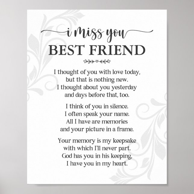Póster Te Extraño Mejor Amigo Poema Poster (Frente)