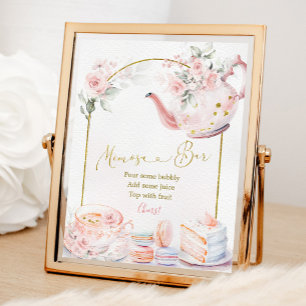 Póster Té Fiesta Mimosa bar con flores rosadas Bridal Sho