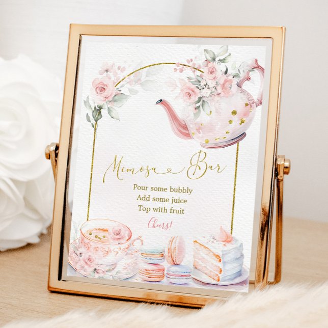 Póster Té Fiesta Mimosa bar con flores rosadas Bridal Sho (Subido por el creador)