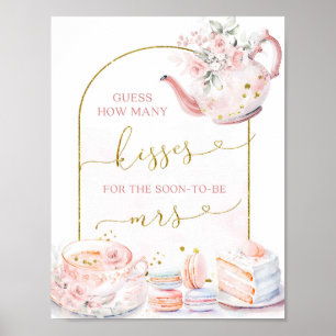 Póster Té floral rosado cuántos besos juegos de novias