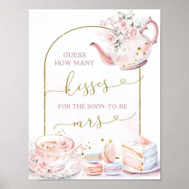 Póster Té floral rosado cuántos besos juegos de novias (Frente)