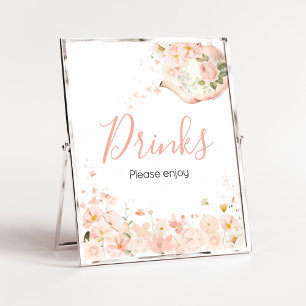 Póster Té floral rosado para dos bebidas Baby Shower