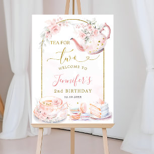 Póster Té floral rosado para signo de bienvenida de dos c