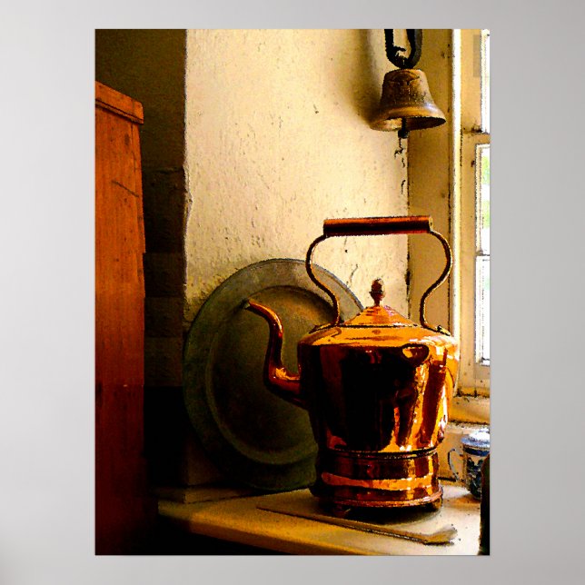 Póster Té Kettle de Cobre en Windowsil (Frente)