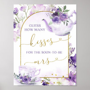 Póster Té morado floral cuántos besos juegos de novias