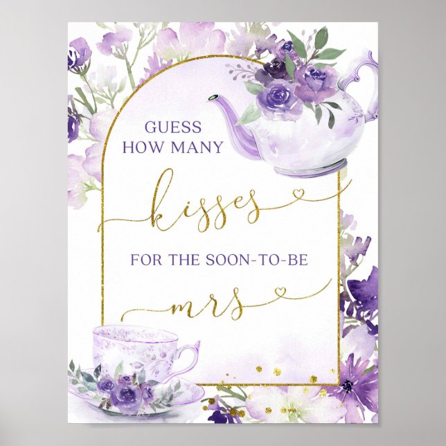 Póster Té morado floral cuántos besos juegos de novias (Frente)