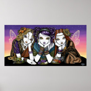 Póster Té para el poster urbano de tres hadas de Teaparty