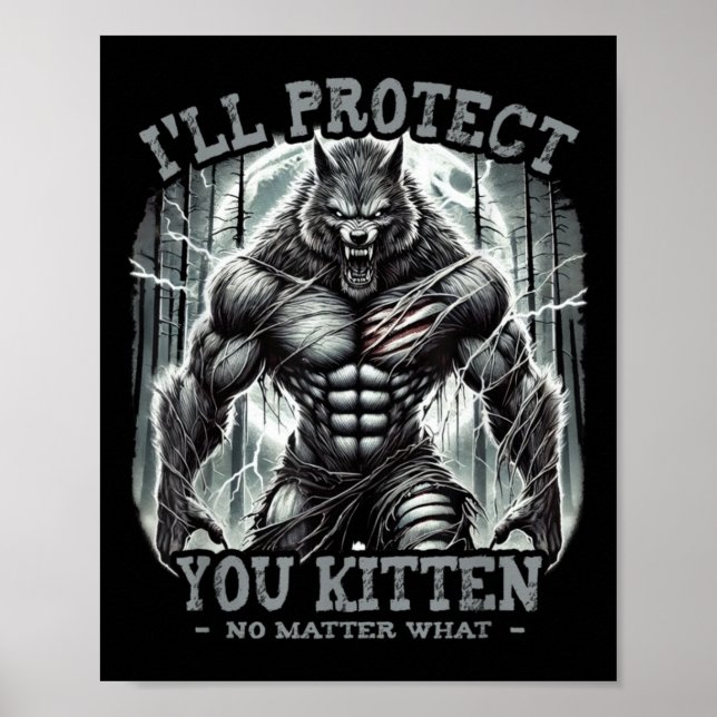Póster Te protegeré Kitten Alpha Wolf Funny Graphic S (Frente)