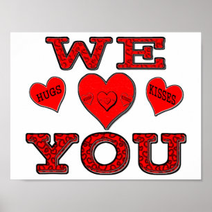 Póster Te queremos con abrazos y besos