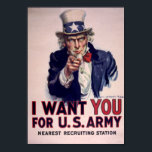 Póster Te quiero<br><div class="desc">Un poster de la Primera Guerra Mundial mostrando al tío Sam apuntando con el dedo al espectador para reclutar soldados para el ejército durante la Primera Guerra Mundial. La frase impresa "estación de reclutamiento más cercana" tiene un espacio en blanco a continuación para añadir la dirección de inscripción. Creado por...</div>