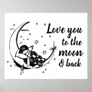 Póster Te quiero a la cita de la luna y la guardería de a