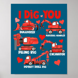 Póster Te quiero camiones de construcción Día de San Vale