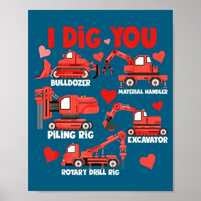 Póster Te quiero camiones de construcción Día de San Vale (Frente)