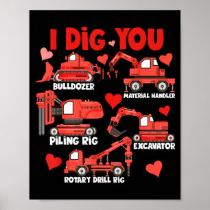 Póster Te quiero camiones de construcción Día de San Vale