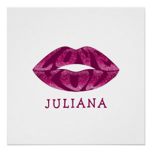 Póster Te quiero con letras purpurinas dentro de los labi
