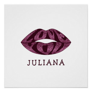 Póster Te quiero con letras purpurinas dentro de los labi