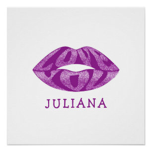 Póster Te quiero con letras purpurinas dentro de los labi