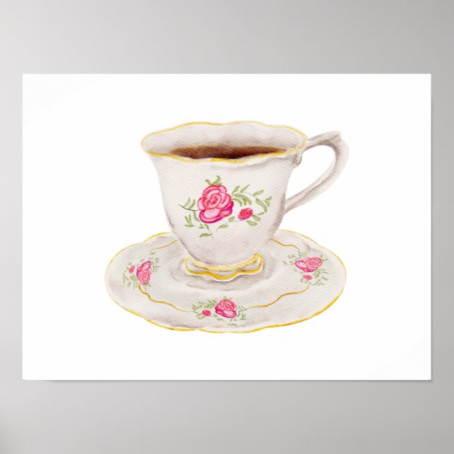 Póster Té taza de inglés rosa (Frente)