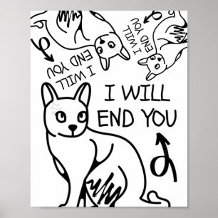 Póster Te terminaré, Gamer Funny Minimal Cute Black Cat