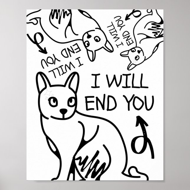 Póster Te terminaré, Gamer Funny Minimal Cute Black Cat (Frente)