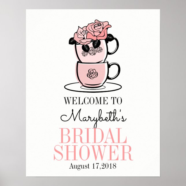 Póster Tea Cup Bridal Shower Welcome Sign Poster (Frente)