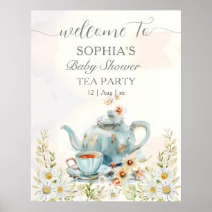 Póster Tea Fiesta acuarela Teapot Boy Baby Shower