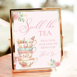 Póster Tea Fiesta Bridal Shower derrame el consejo del té