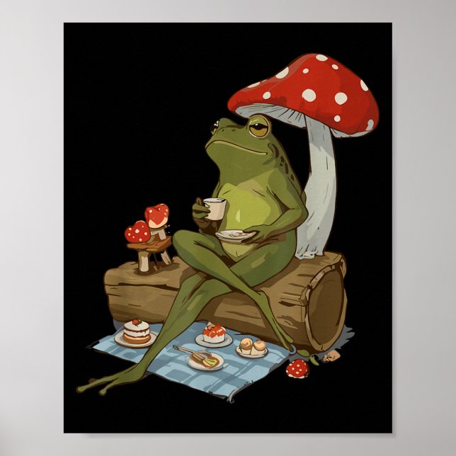 Póster Tea Frog Mushroom Cnic Cute Nature Aesthetic Cotta (Frente)