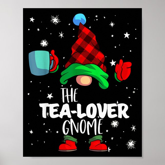 Póster Tea Lover Gnome Red Buffalo Plaid Matching Family  (Frente)
